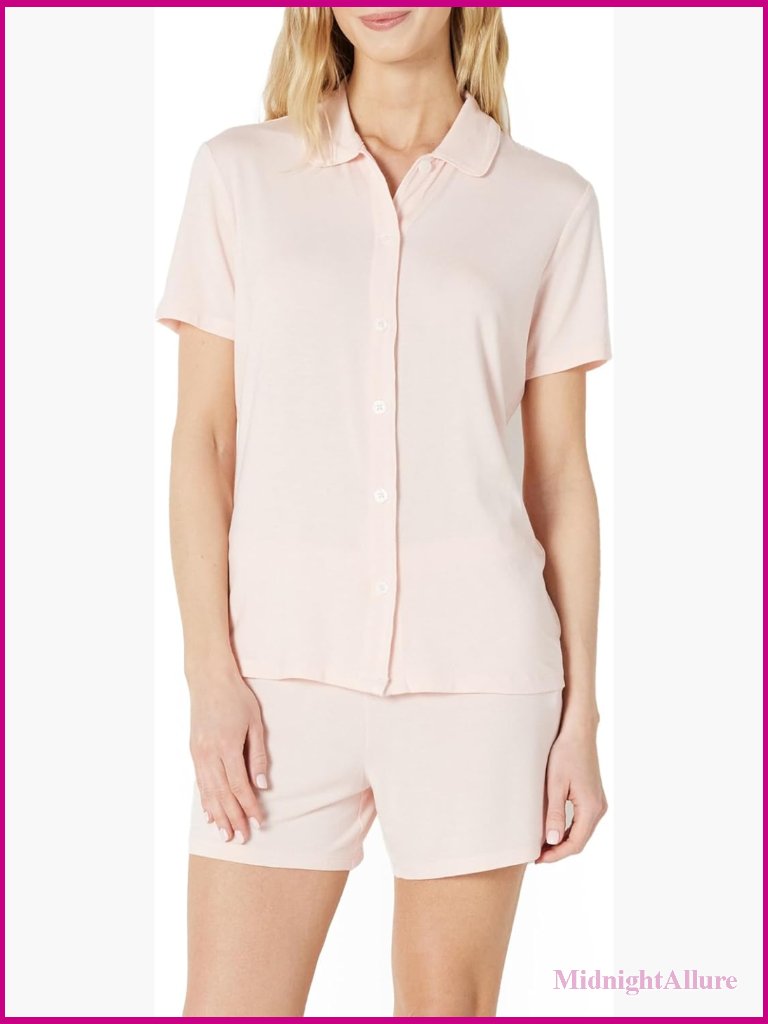 Short Sleeve Pajama Set Modal Blend Relaxed Fit Button Front Shorts